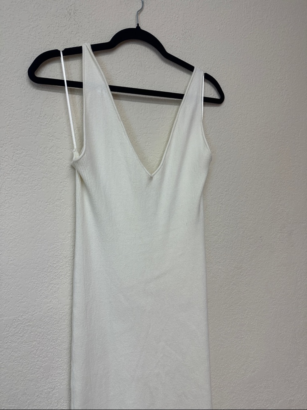 Free People Beach womans ivory White V-Neck bodycon midi Dress size L - Picture 2 of 3